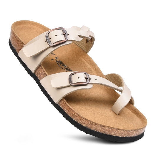 Cork Footbed Strappy Slide Sandals